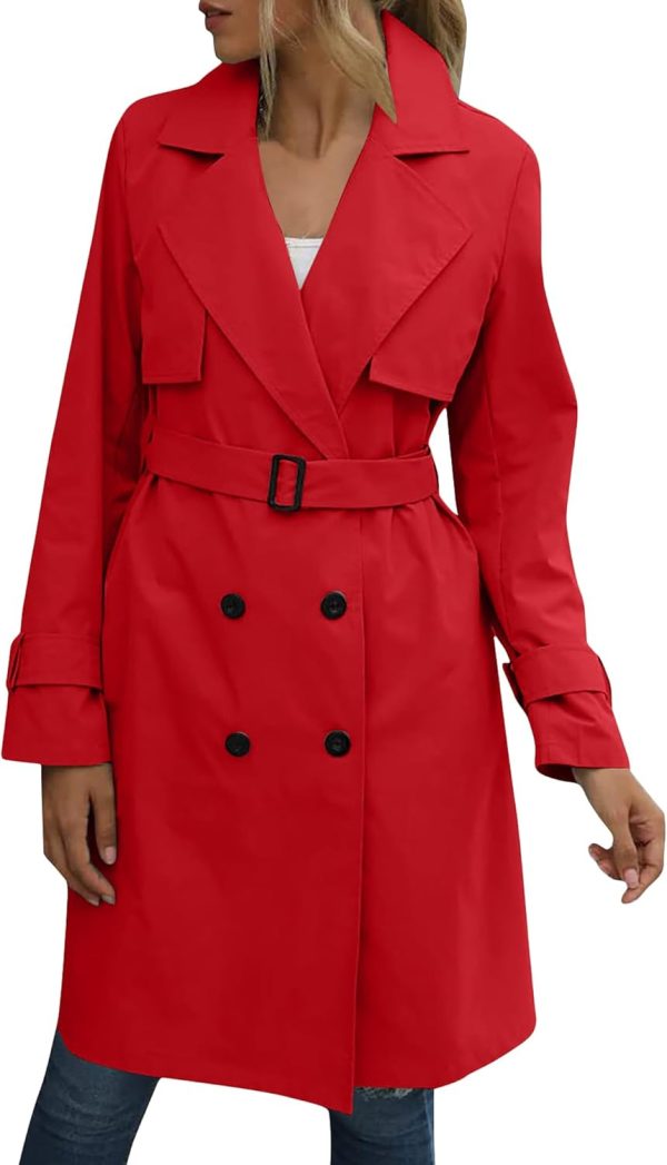 OMZIN Women Double Breasted Autumn Windbreaker Long Sleeve Causal Jacket With Belt Mid Length Classic Work Coat - Image 10