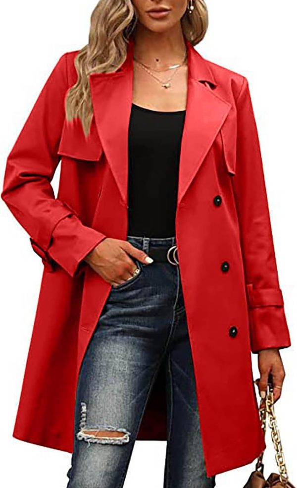 OMZIN Women Double Breasted Autumn Windbreaker Long Sleeve Causal Jacket With Belt Mid Length Classic Work Coat - Image 11