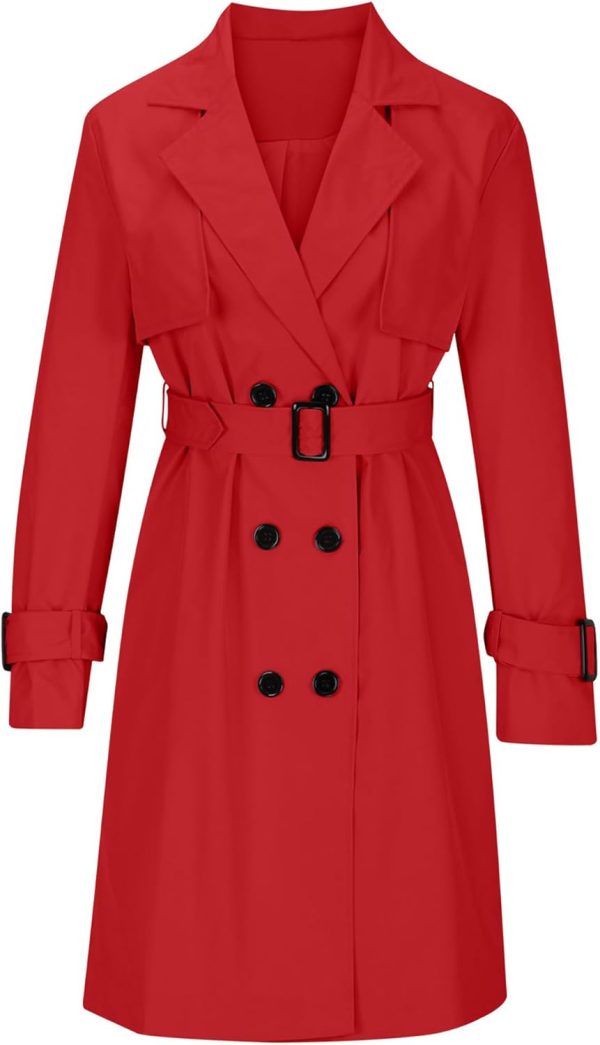 OMZIN Women Double Breasted Autumn Windbreaker Long Sleeve Causal Jacket With Belt Mid Length Classic Work Coat - Image 12