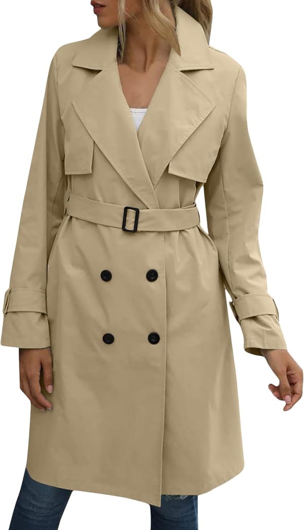 OMZIN Women Double Breasted Autumn Windbreaker Long Sleeve Causal Jacket With Belt Mid Length Classic Work Coat - Image 14