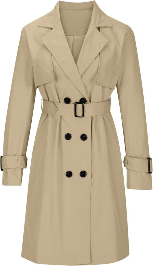 OMZIN Women Double Breasted Autumn Windbreaker Long Sleeve Causal Jacket With Belt Mid Length Classic Work Coat - Image 16