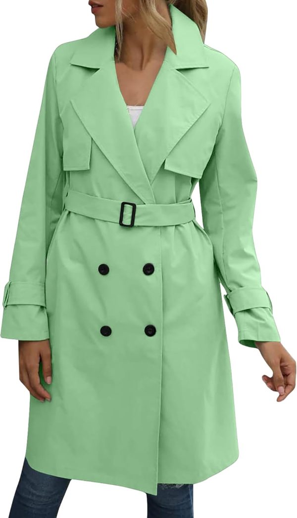 OMZIN Women Double Breasted Autumn Windbreaker Long Sleeve Causal Jacket With Belt Mid Length Classic Work Coat - Image 18