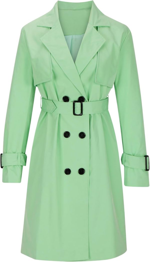 OMZIN Women Double Breasted Autumn Windbreaker Long Sleeve Causal Jacket With Belt Mid Length Classic Work Coat - Image 20