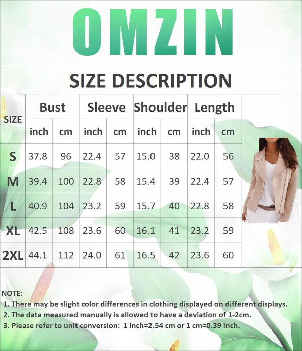 OMZIN Women Zipper Plain Color Outwear Faux Suede Party Retro Coat Bomber Long Sleeve Jacket - Image 3