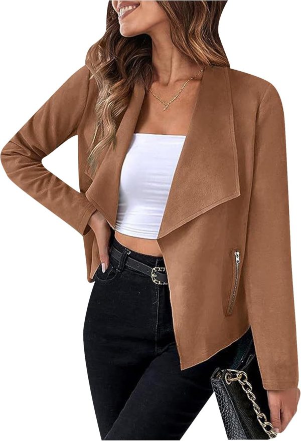 OMZIN Women Lightweight Leisure Jacket Stylish Autumn Slim Fitted Coat Plain Faux Suede