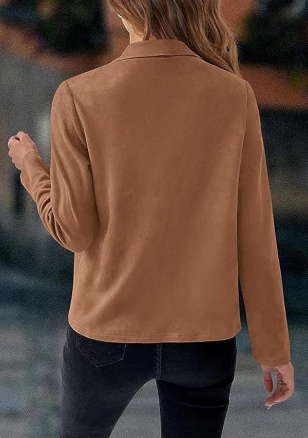 OMZIN Women Lightweight Leisure Jacket Stylish Autumn Slim Fitted Coat Plain Faux Suede - Image 3