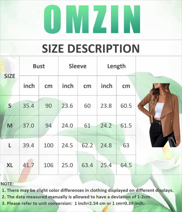 OMZIN Women Lightweight Leisure Jacket Stylish Autumn Slim Fitted Coat Plain Faux Suede - Image 4