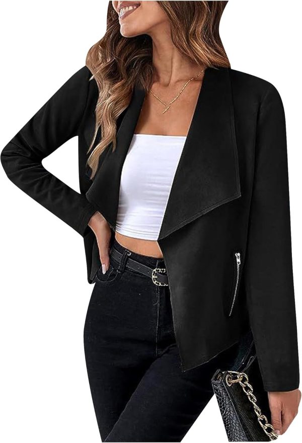 OMZIN Women Lightweight Leisure Jacket Stylish Autumn Slim Fitted Coat Plain Faux Suede - Image 5