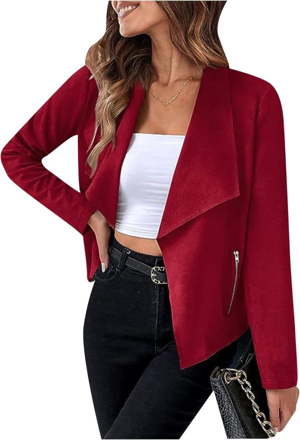 OMZIN Women Lightweight Leisure Jacket Stylish Autumn Slim Fitted Coat Plain Faux Suede - Image 8