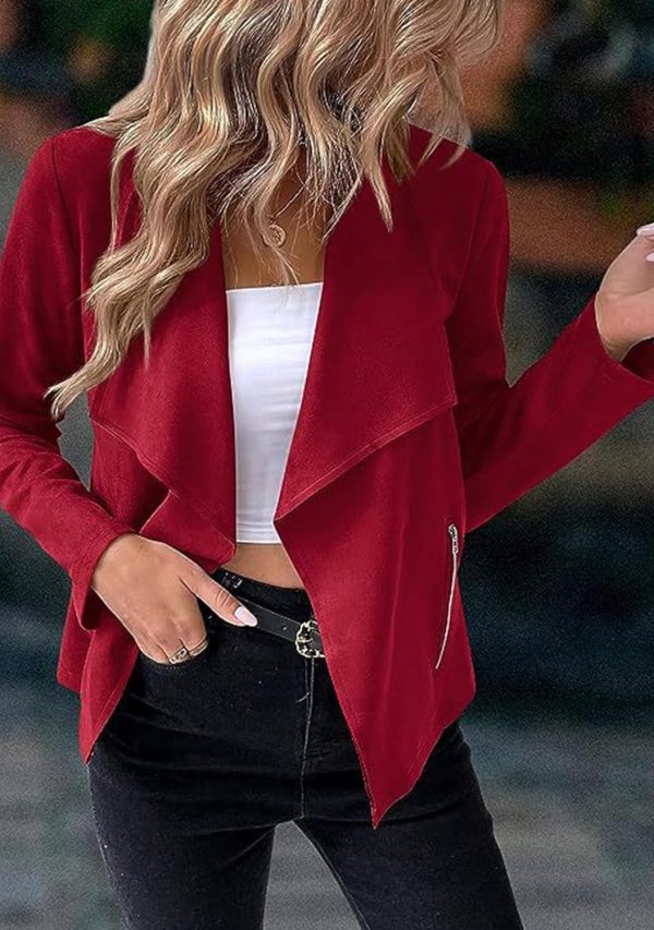 OMZIN Women Lightweight Leisure Jacket Stylish Autumn Slim Fitted Coat Plain Faux Suede - Image 9