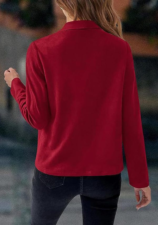 OMZIN Women Lightweight Leisure Jacket Stylish Autumn Slim Fitted Coat Plain Faux Suede - Image 10