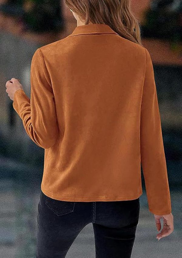 OMZIN Women Lightweight Leisure Jacket Stylish Autumn Slim Fitted Coat Plain Faux Suede - Image 13
