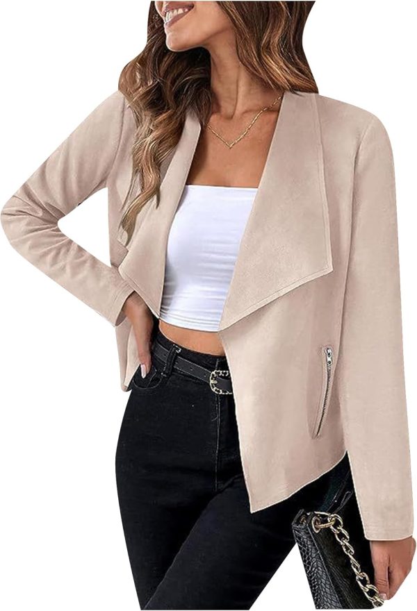 OMZIN Women Lightweight Leisure Jacket Stylish Autumn Slim Fitted Coat Plain Faux Suede - Image 14