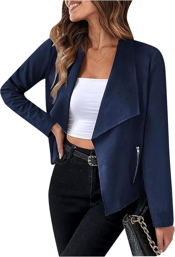 OMZIN Women Lightweight Leisure Jacket Stylish Autumn Slim Fitted Coat Plain Faux Suede - Image 16
