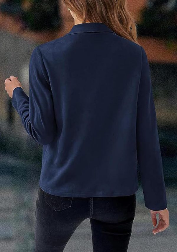 OMZIN Women Lightweight Leisure Jacket Stylish Autumn Slim Fitted Coat Plain Faux Suede - Image 18