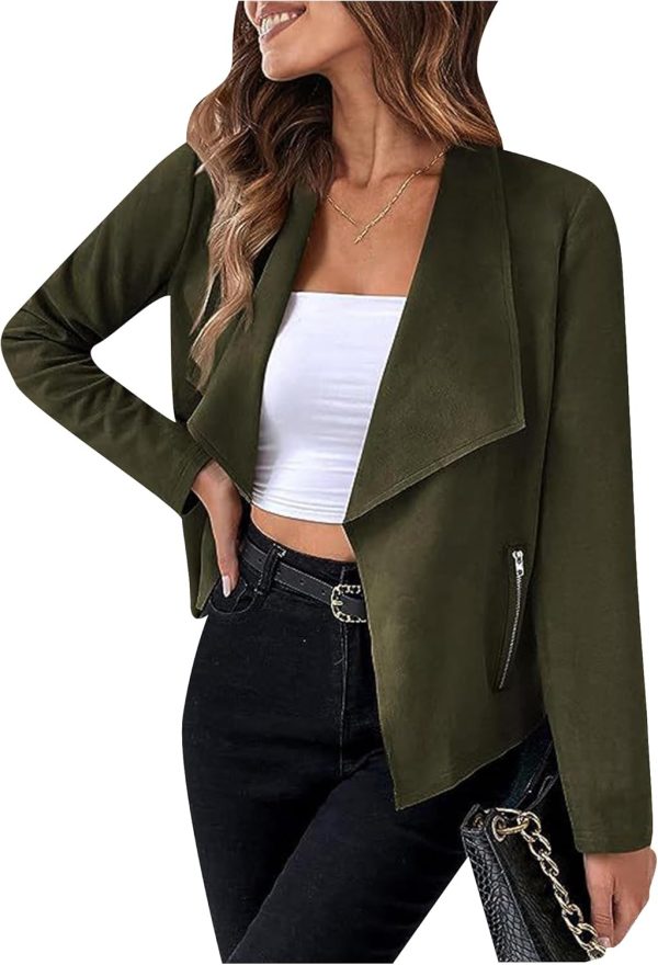 OMZIN Women Lightweight Leisure Jacket Stylish Autumn Slim Fitted Coat Plain Faux Suede - Image 19