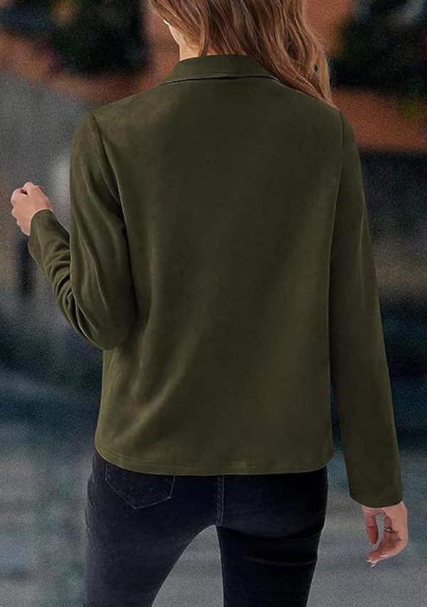 OMZIN Women Lightweight Leisure Jacket Stylish Autumn Slim Fitted Coat Plain Faux Suede - Image 21