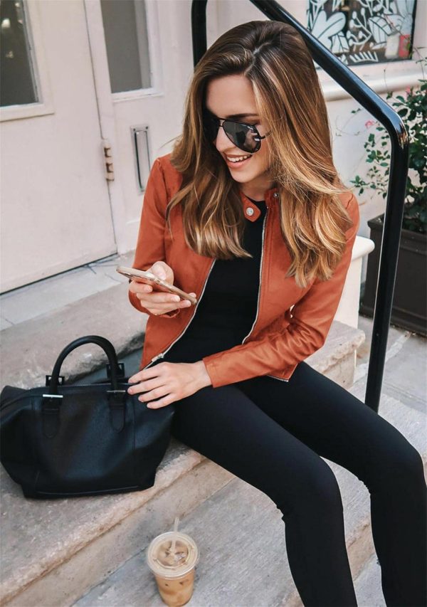 OMZIN Women's Stand Collar Sexy Coat Faux Leather Jacket Zip Up Long Sleeve Biker Coat - Image 24